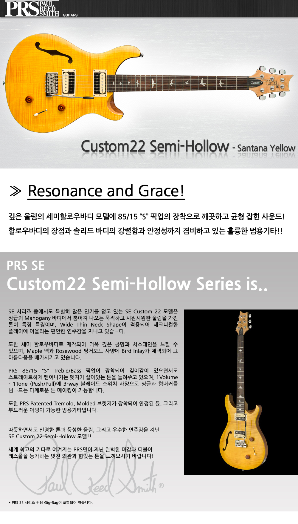 [2021] PRS SE - Custom 22 Semi Hollow / PRS �Ϸ���Ÿ (Santana Yellow) �� �̹��� 2
