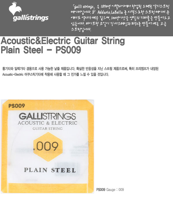 [����] Galli String Acoustic Electric Plain Steel 009����(PS009) �� �̹��� 1