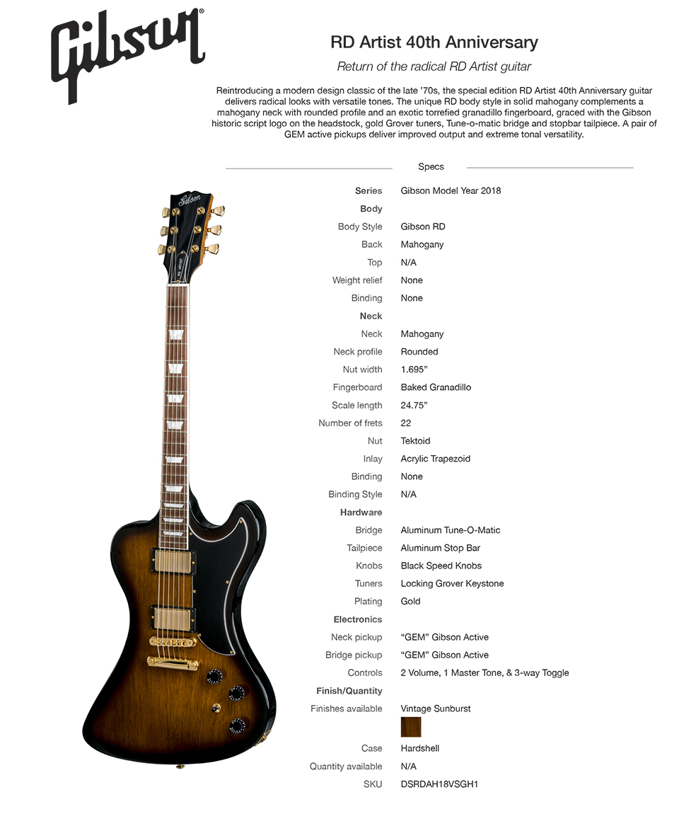[����] [�齼 �����̳� �ø��� ��Ư��] Gibson RD Artist 40th Anniversary 2018 Vintage Sunburst (DSRDAH18VSGH) �� �̹��� 1