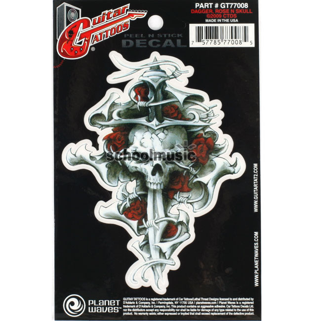 [����] Planet Waves Guitar Tattoo ��ƼĿ(GT77008)-Dagger Rose Skull