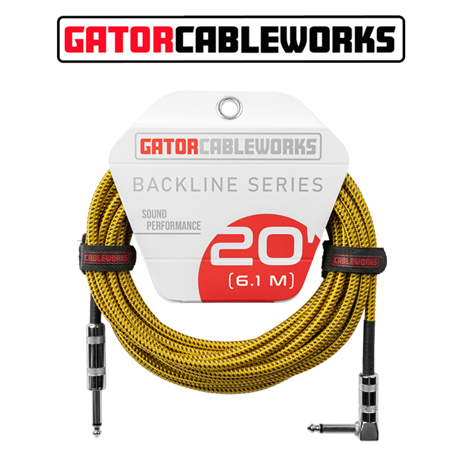 ������ Gator Cableworks Backline Braided Instrument Cable ��Ÿ ���̺� 6.1m Right Angle  (GCWB-INS-20RABRY)